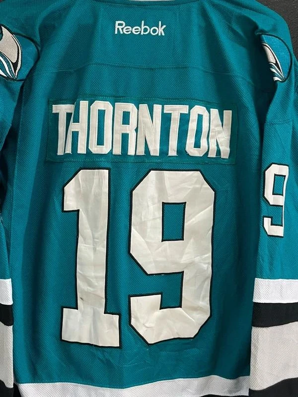 Reebok NHL Hockey Jersey Thornton 19 San Jose Sharks Vintage Blue Blokecore Y2K – photo 2